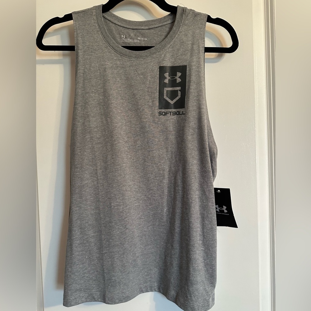 Under Armour Softball Box Logo Tank in Gray